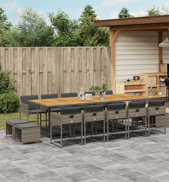 15-tlg. Garten-Essgruppe mit Kissen Grau Poly Rattan