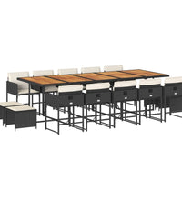 15-tlg. Garten-Essgruppe mit Kissen Schwarz Poly Rattan