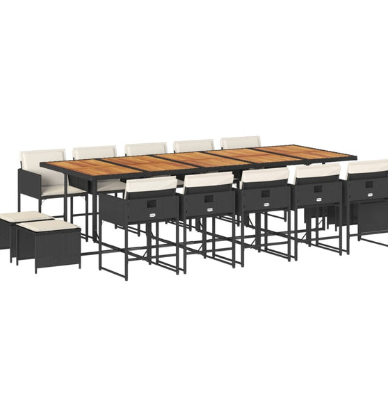 15-tlg. Garten-Essgruppe mit Kissen Schwarz Poly Rattan