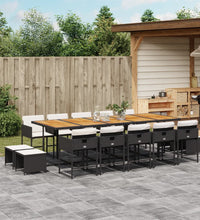 15-tlg. Garten-Essgruppe mit Kissen Schwarz Poly Rattan