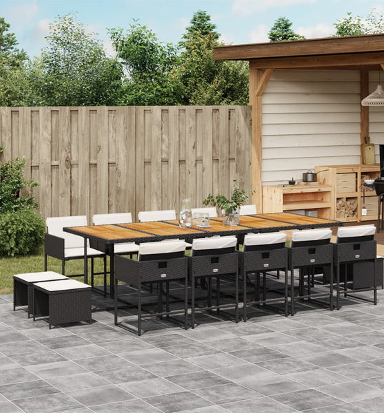 15-tlg. Garten-Essgruppe mit Kissen Schwarz Poly Rattan