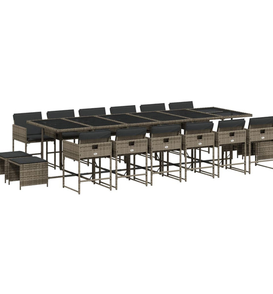 17-tlg. Garten-Essgruppe mit Kissen Grau Poly Rattan