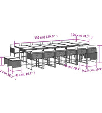 17-tlg. Garten-Essgruppe mit Kissen Grau Poly Rattan