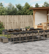 17-tlg. Garten-Essgruppe mit Kissen Grau Poly Rattan