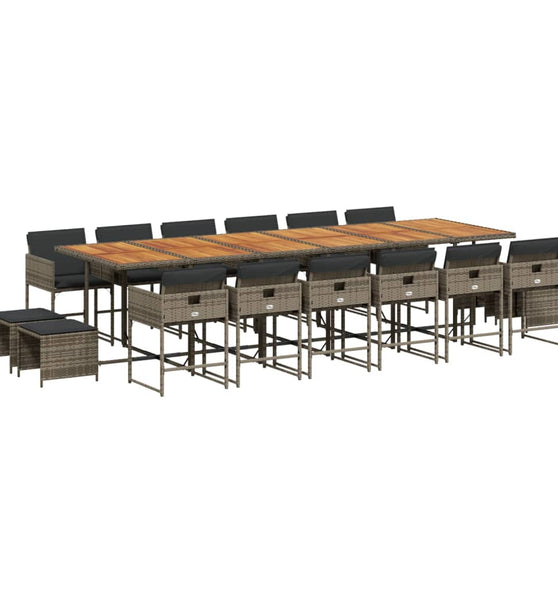 17-tlg. Garten-Essgruppe mit Kissen Grau Poly Rattan