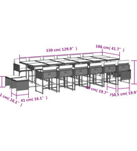 17-tlg. Garten-Essgruppe mit Kissen Grau Poly Rattan