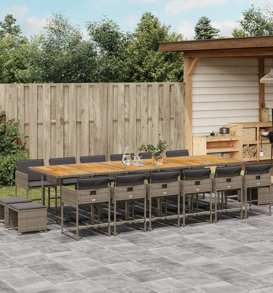 17-tlg. Garten-Essgruppe mit Kissen Grau Poly Rattan