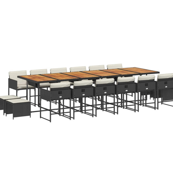 17-tlg. Garten-Essgruppe mit Kissen Schwarz Poly Rattan