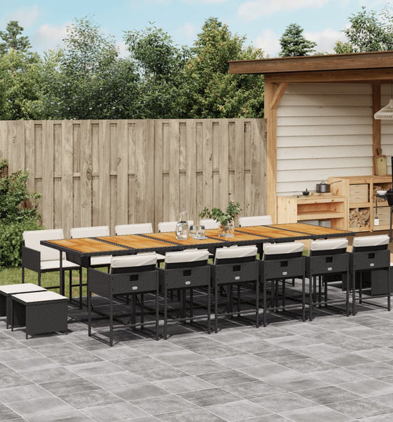 17-tlg. Garten-Essgruppe mit Kissen Schwarz Poly Rattan