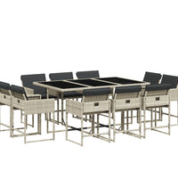 11-tlg. Garten-Essgruppe mit Kissen Hellgrau Poly Rattan
