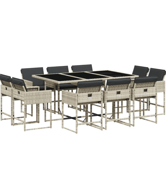 11-tlg. Garten-Essgruppe mit Kissen Hellgrau Poly Rattan