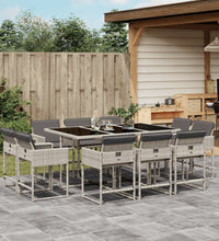 11-tlg. Garten-Essgruppe mit Kissen Hellgrau Poly Rattan