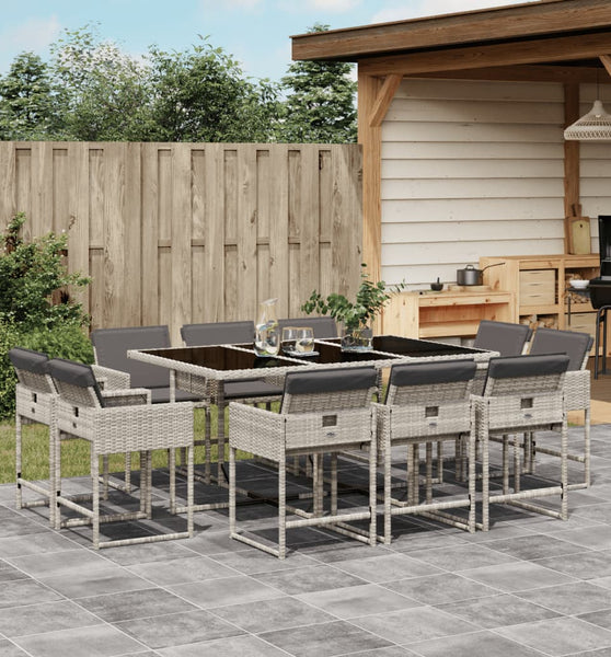 11-tlg. Garten-Essgruppe mit Kissen Hellgrau Poly Rattan