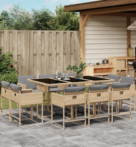 11-tlg. Garten-Essgruppe mit Kissen Beigemischung Poly Rattan