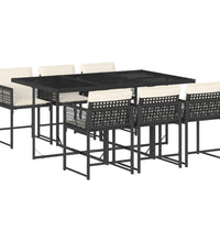 7-tlg. Garten-Essgruppe mit Kissen Schwarz Poly Rattan