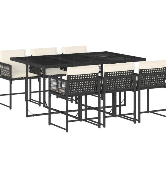 7-tlg. Garten-Essgruppe mit Kissen Schwarz Poly Rattan
