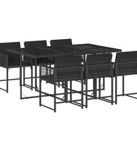 7-tlg. Garten-Essgruppe mit Kissen Schwarz Poly Rattan