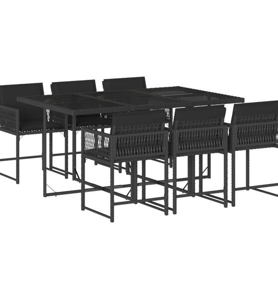 7-tlg. Garten-Essgruppe mit Kissen Schwarz Poly Rattan
