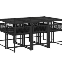7-tlg. Garten-Essgruppe mit Kissen Schwarz Poly Rattan