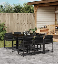 7-tlg. Garten-Essgruppe mit Kissen Schwarz Poly Rattan