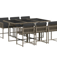 7-tlg. Garten-Essgruppe mit Kissen Grau Poly Rattan