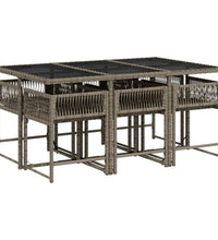7-tlg. Garten-Essgruppe mit Kissen Grau Poly Rattan