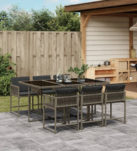 7-tlg. Garten-Essgruppe mit Kissen Grau Poly Rattan