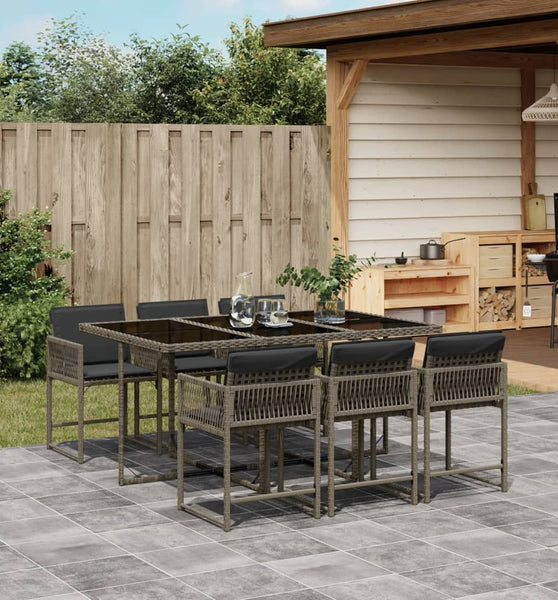7-tlg. Garten-Essgruppe mit Kissen Grau Poly Rattan