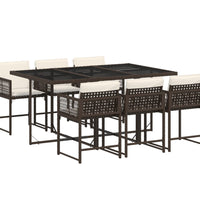 7-tlg. Garten-Essgruppe mit Kissen Braun Poly Rattan