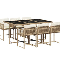 7-tlg. Garten-Essgruppe mit Kissen Beige Poly Rattan