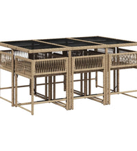 7-tlg. Garten-Essgruppe mit Kissen Beige Poly Rattan