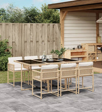 7-tlg. Garten-Essgruppe mit Kissen Beige Poly Rattan