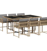 7-tlg. Garten-Essgruppe mit Kissen Beigemischung Poly Rattan