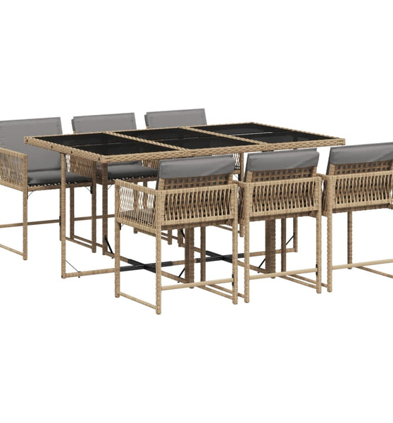 7-tlg. Garten-Essgruppe mit Kissen Beigemischung Poly Rattan