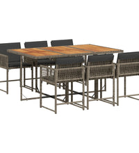7-tlg. Garten-Essgruppe mit Kissen Grau Poly Rattan
