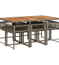 7-tlg. Garten-Essgruppe mit Kissen Grau Poly Rattan