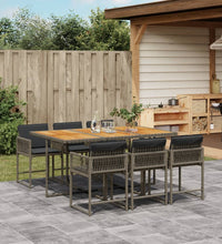 7-tlg. Garten-Essgruppe mit Kissen Grau Poly Rattan