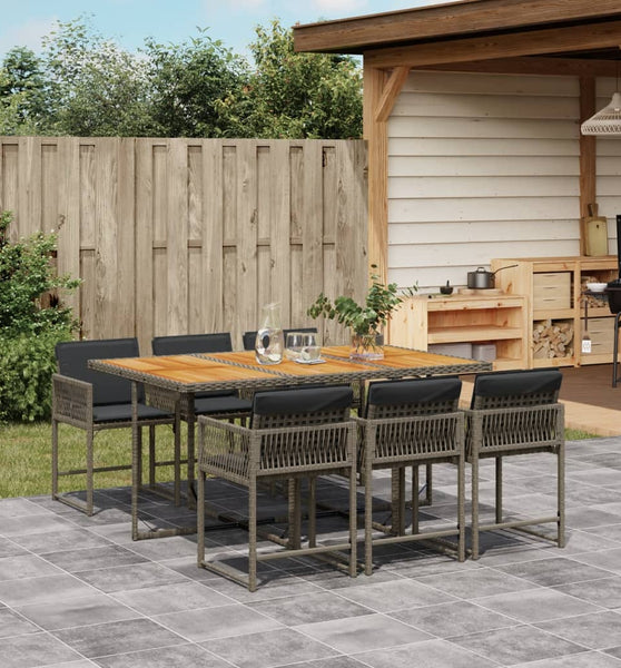7-tlg. Garten-Essgruppe mit Kissen Grau Poly Rattan