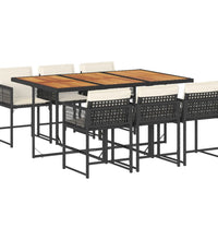 7-tlg. Garten-Essgruppe mit Kissen Schwarz Poly Rattan