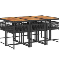 7-tlg. Garten-Essgruppe mit Kissen Schwarz Poly Rattan