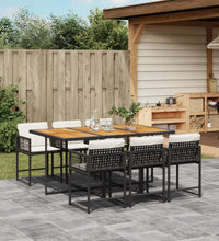 7-tlg. Garten-Essgruppe mit Kissen Schwarz Poly Rattan