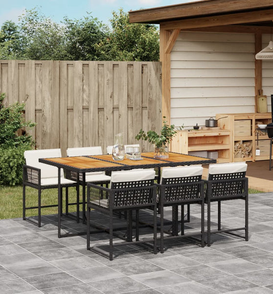 7-tlg. Garten-Essgruppe mit Kissen Schwarz Poly Rattan