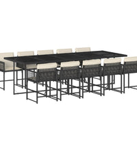 11-tlg. Garten-Essgruppe mit Kissen Schwarz Poly Rattan