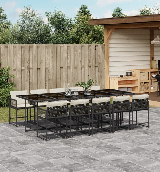 11-tlg. Garten-Essgruppe mit Kissen Schwarz Poly Rattan