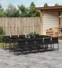 11-tlg. Garten-Essgruppe mit Kissen Schwarz Poly Rattan