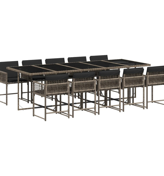 11-tlg. Garten-Essgruppe mit Kissen Grau Poly Rattan