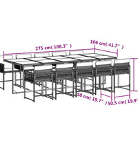 11-tlg. Garten-Essgruppe mit Kissen Grau Poly Rattan