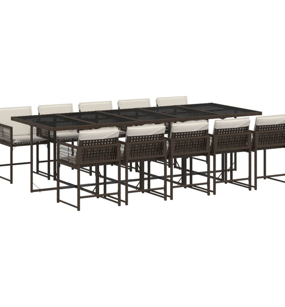 11-tlg. Garten-Essgruppe mit Kissen Braun Poly Rattan