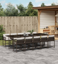 11-tlg. Garten-Essgruppe mit Kissen Braun Poly Rattan