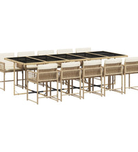 11-tlg. Garten-Essgruppe mit Kissen Beige Poly Rattan
